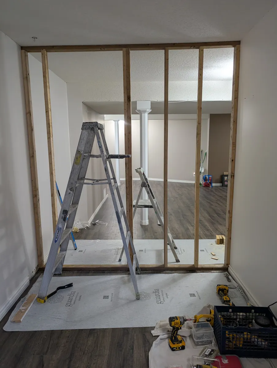 Drywall taping and finishing on a basement remodel, West Edmonton