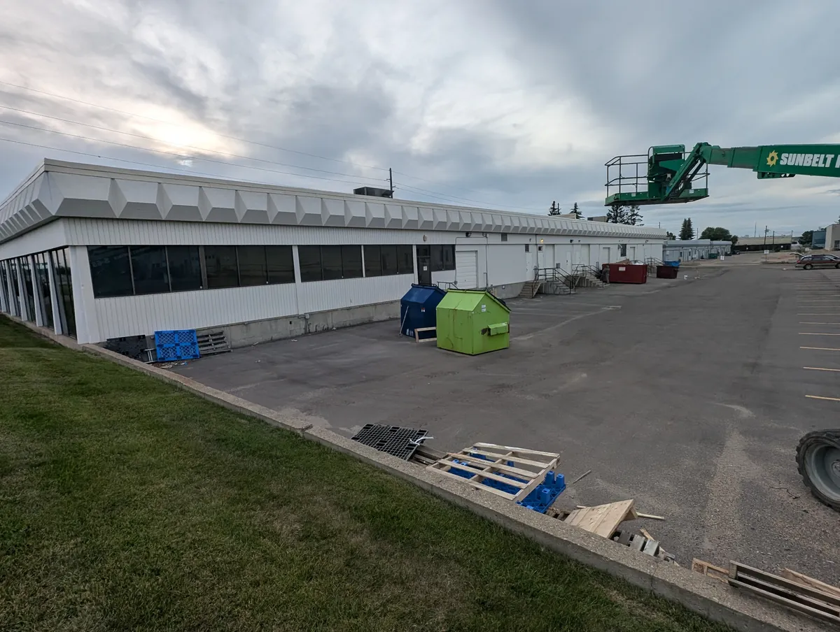 Pressure-washed commercial building exterior near Whitemud, South Edmonton