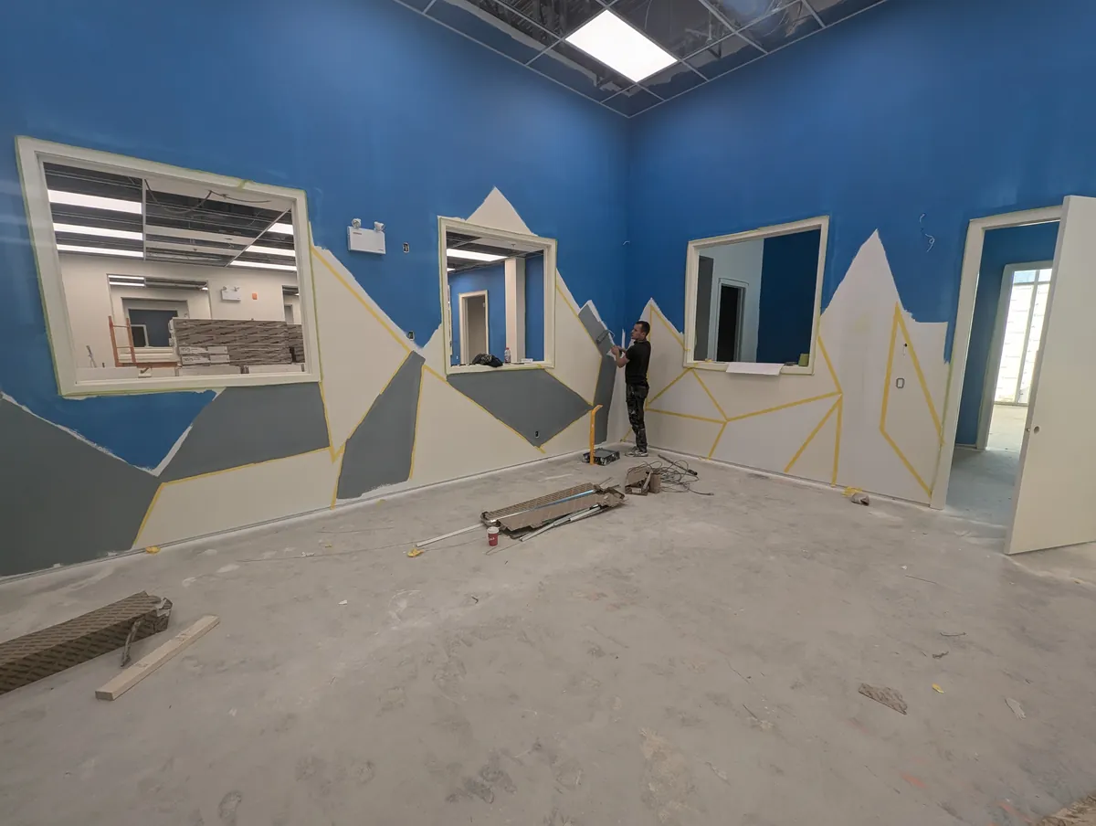 Mountain mural feature walls at a Northgate daycare, Edmonton